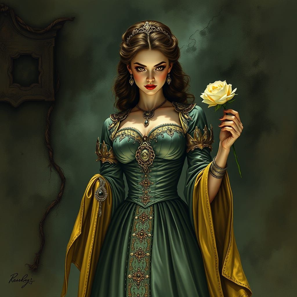 Mysterious Winged Woman in Shadowy Regalia