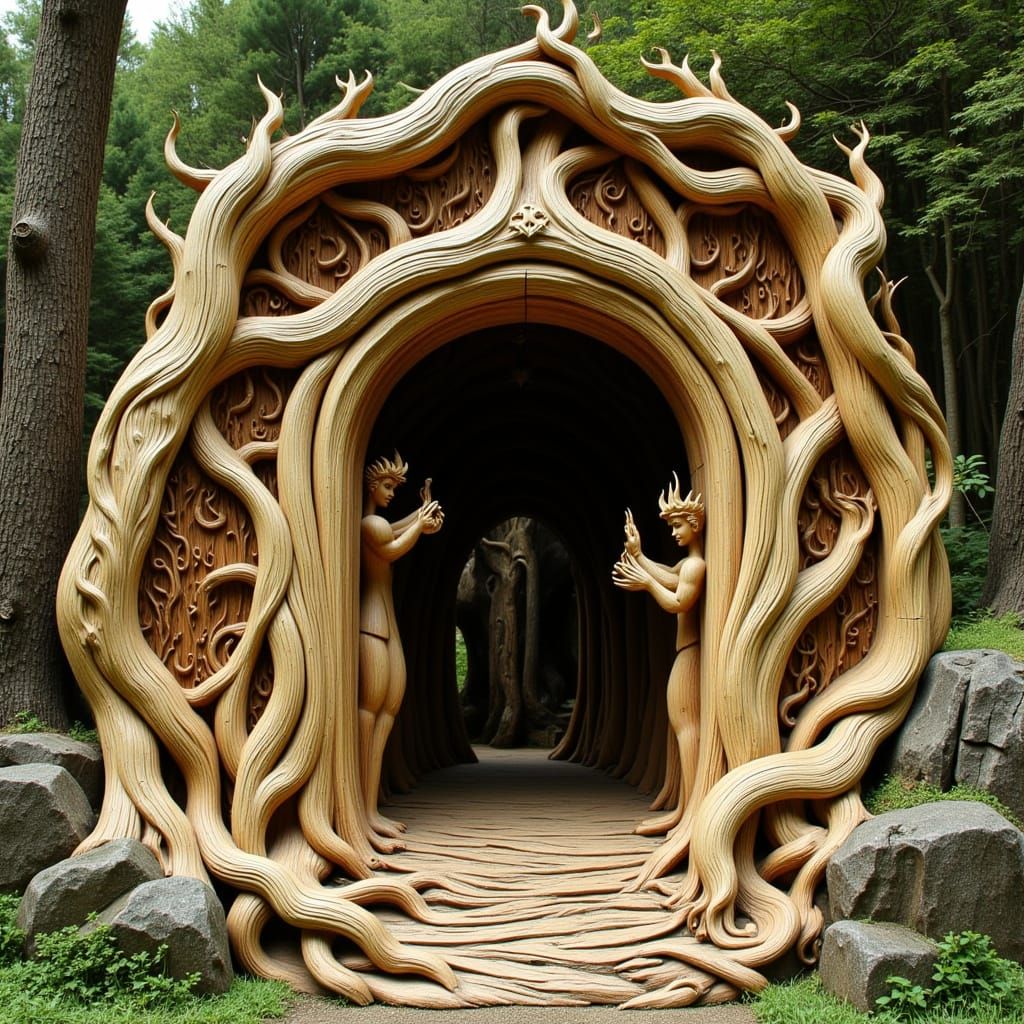 Whimsical Woodcut Portal to Mysterious Dark Wood World