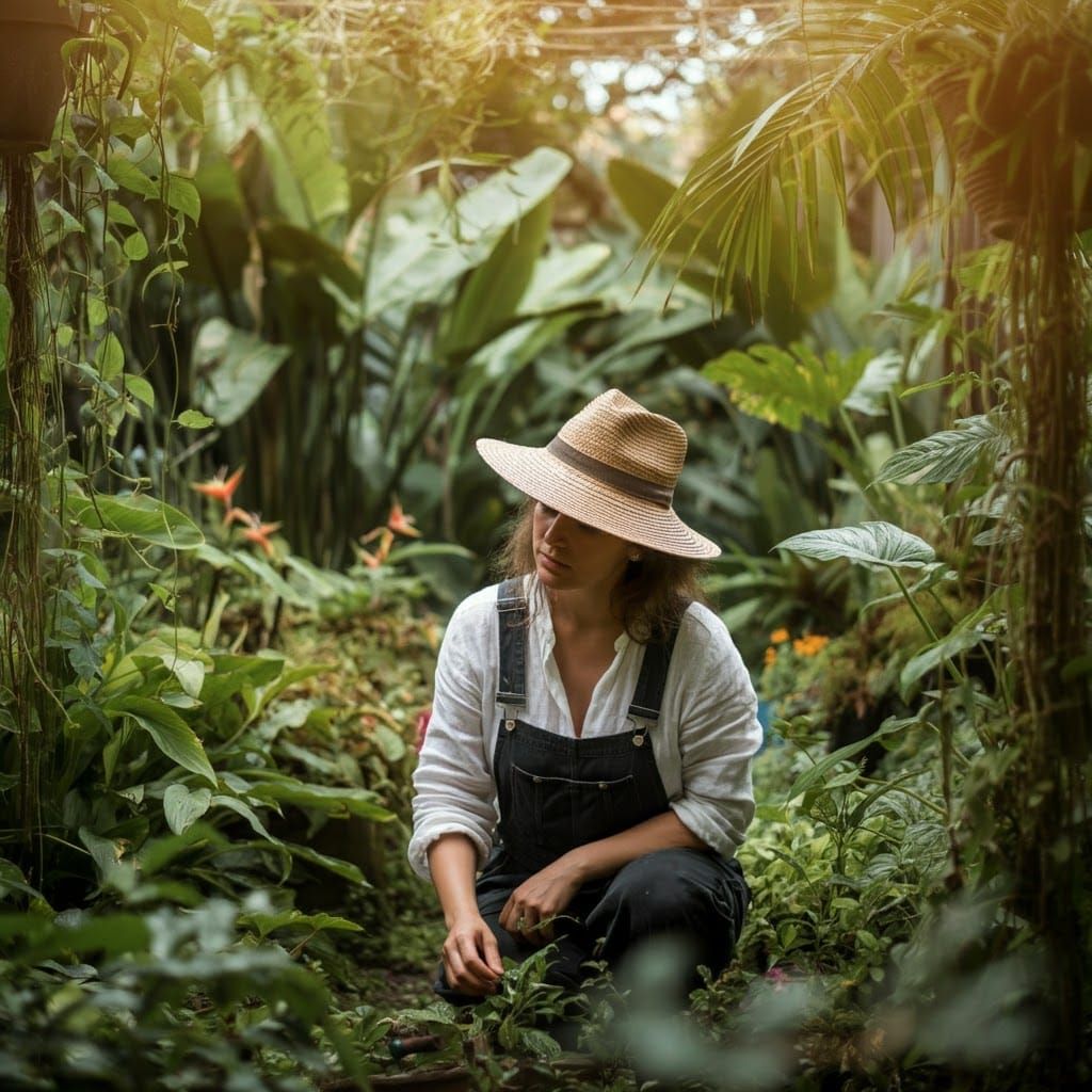 Gardener in a Tropical Paradise: Impressionistic Style