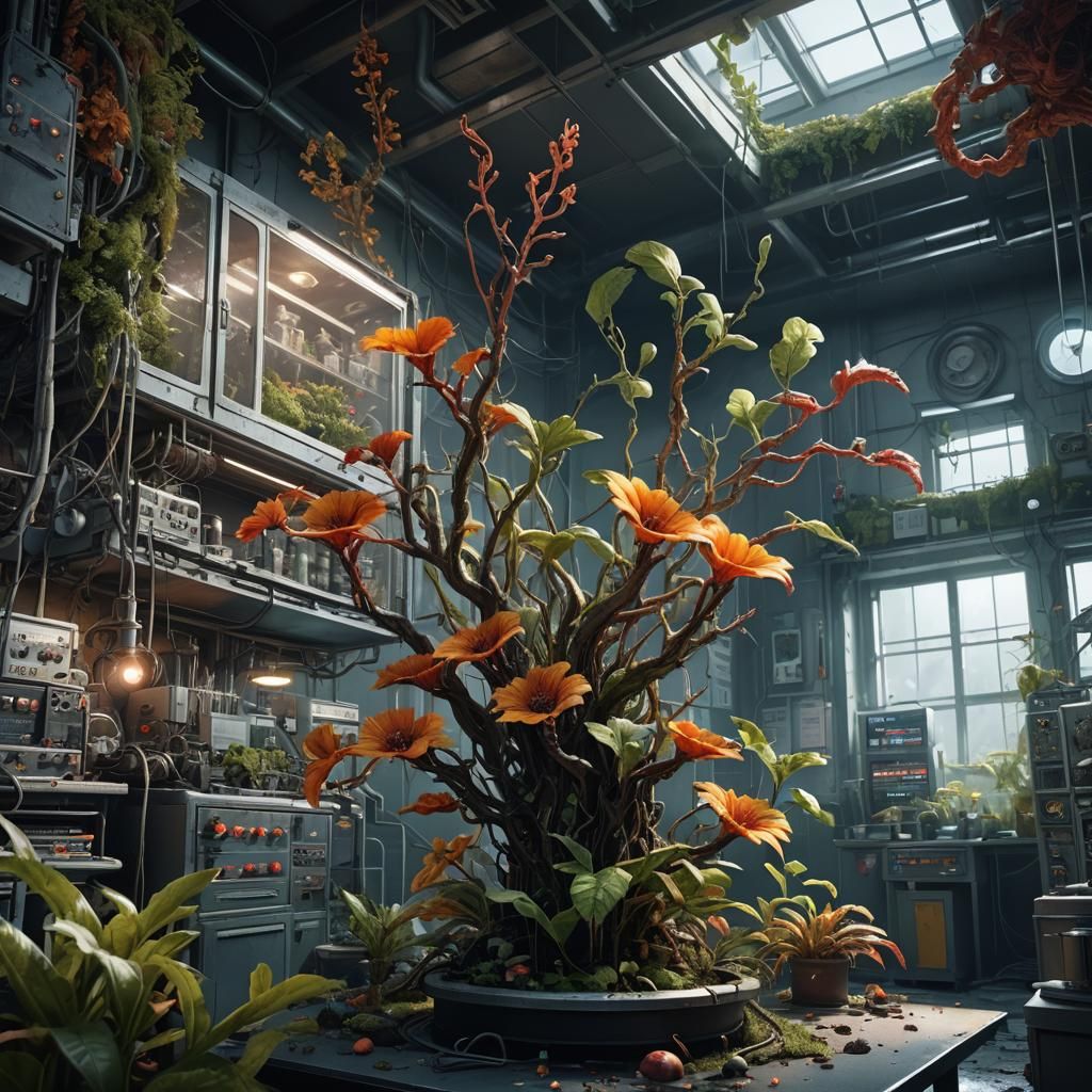 Mutated Plant in a Scientific Laboratory: Detailed Matte Pai...
