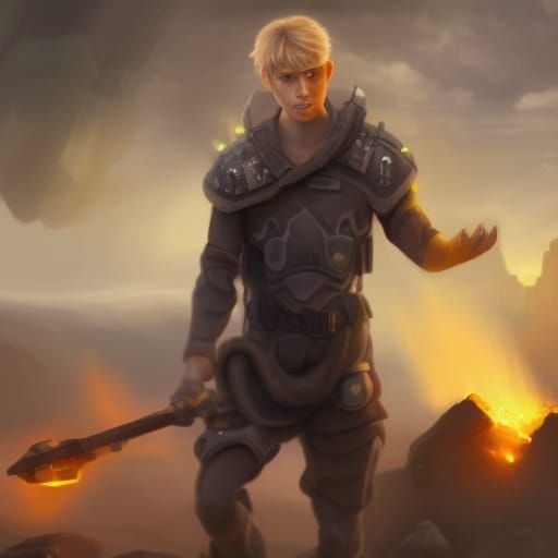 Teen Soldier Guarding Sleeping Prince: Digital Art