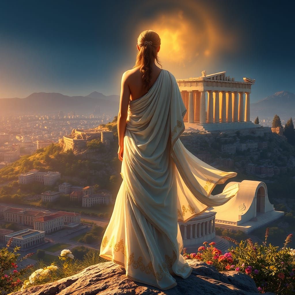 Athena Overlooking Athens in Atmospheric Style