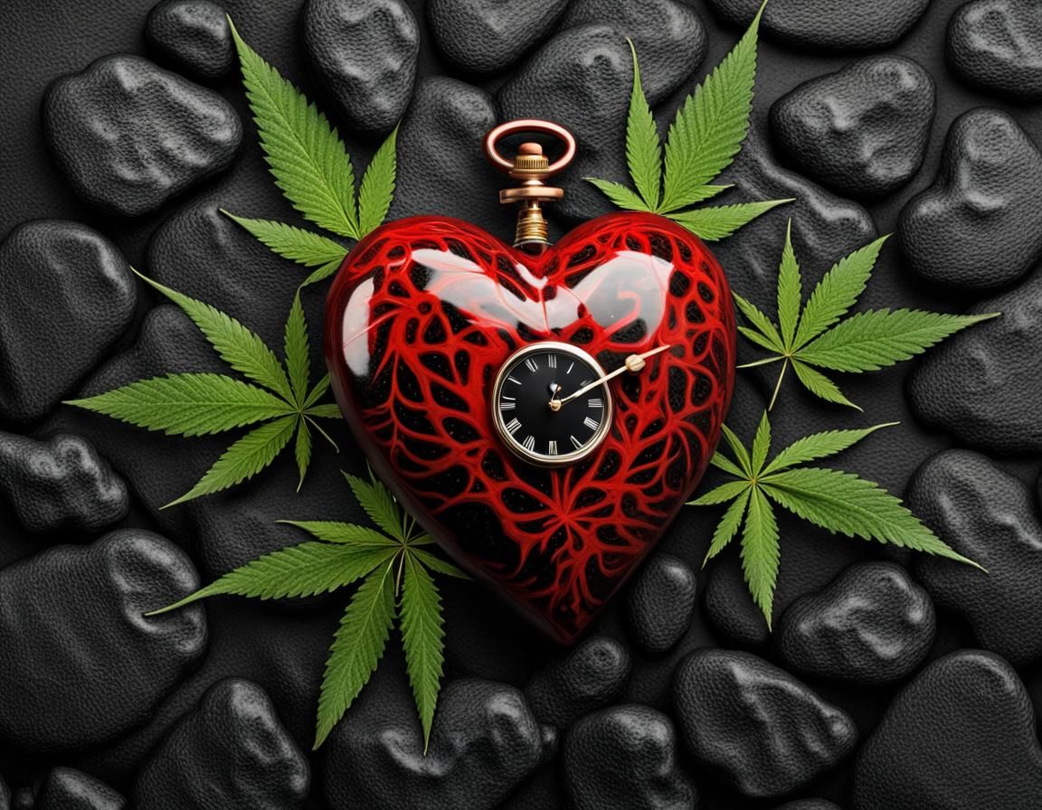 Anatomical Heart with Clock on Volcanic Stone