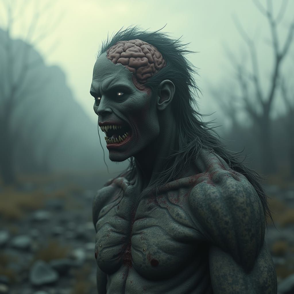 Hybrid Creature in Apocalyptic Cityscape: 3D Game Render