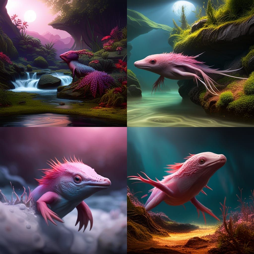 Fantastical Axolotl Matte Painting in Deep Color