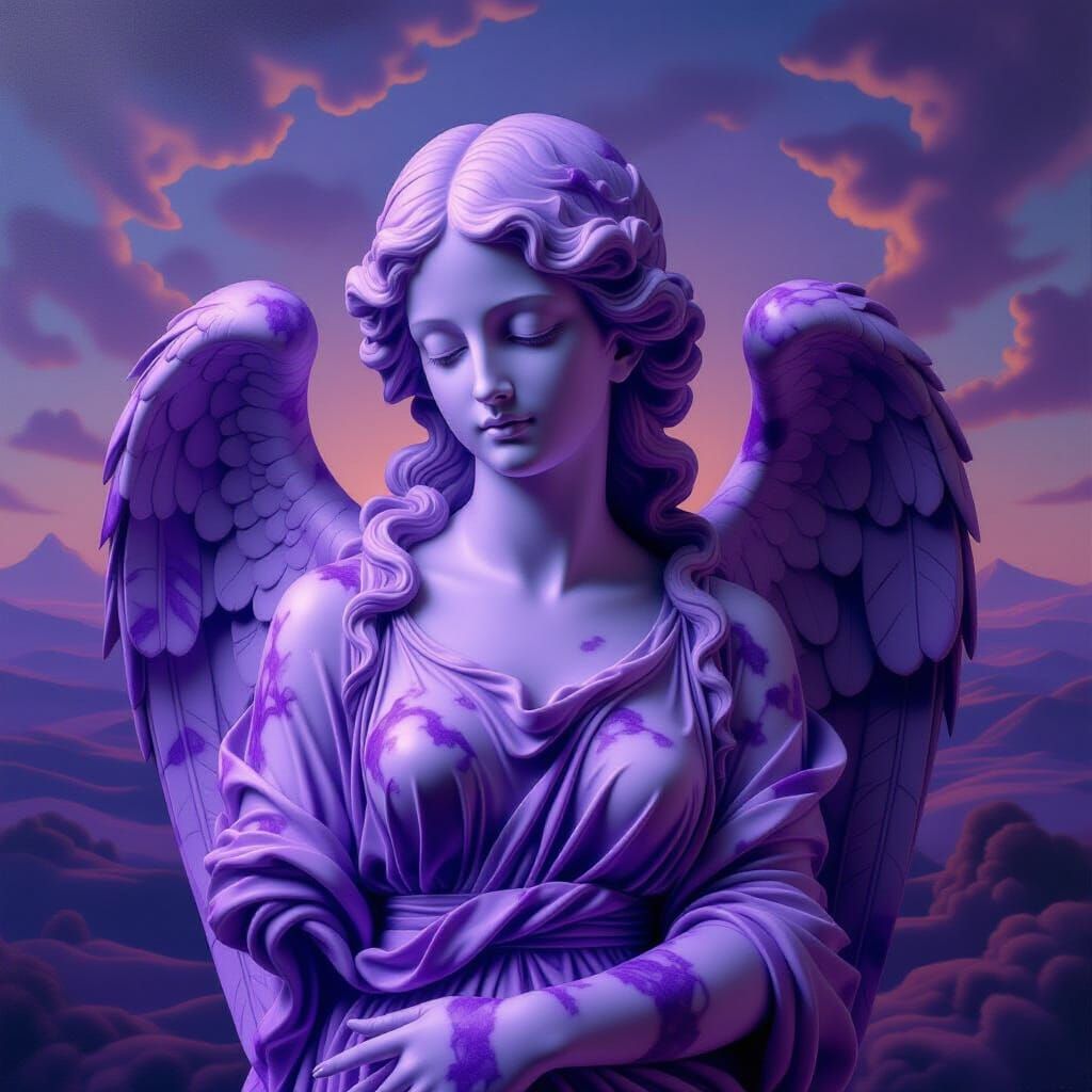 Baroque Angel Sculpture in Purple Marble