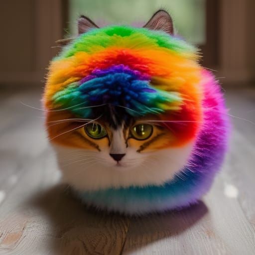 Rainbow Kitten Playing: Cute Zardosi Embroidery Art