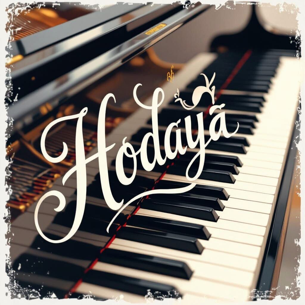 Piano with Hebrew Inscription in Illustrative Style