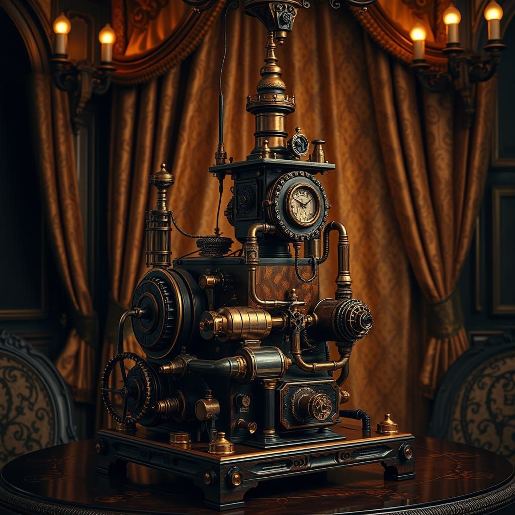 Luxurious Steampunk Automata in Opulent Mansion Setting