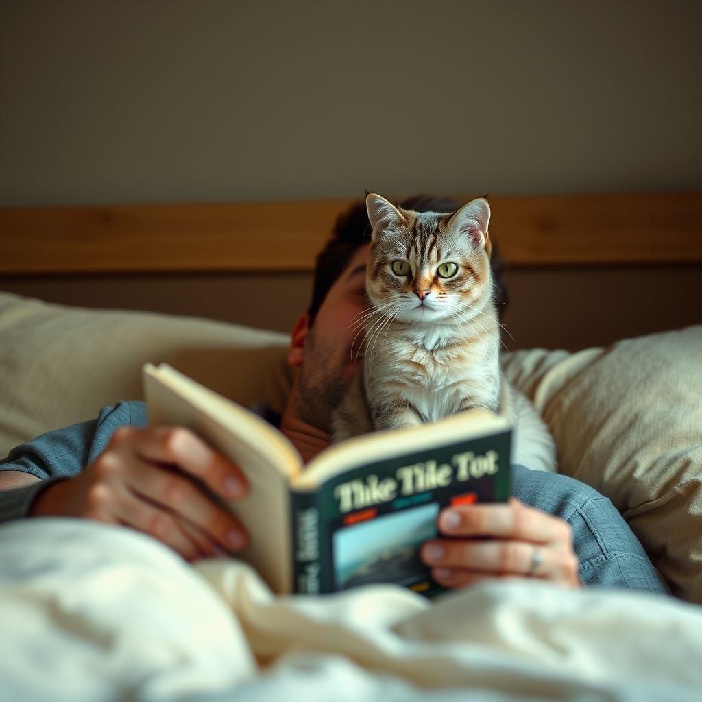 Man with Cat on Face, Natural Lighting Photography