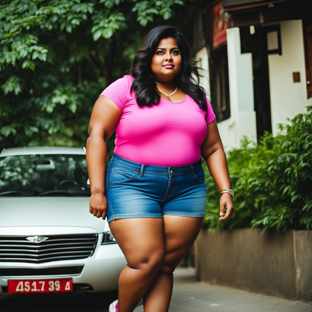 Indian Girl in Denim Shorts: AI-Generated Image