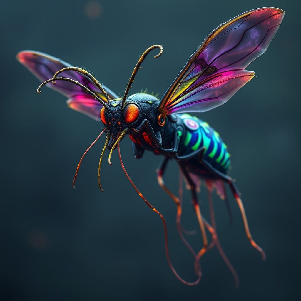 Ethereal Dragon-Wasp Hybrid in Iridescent Splendor