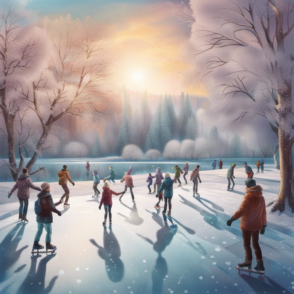 Ice Skating on Frosted Lake: Splash Art