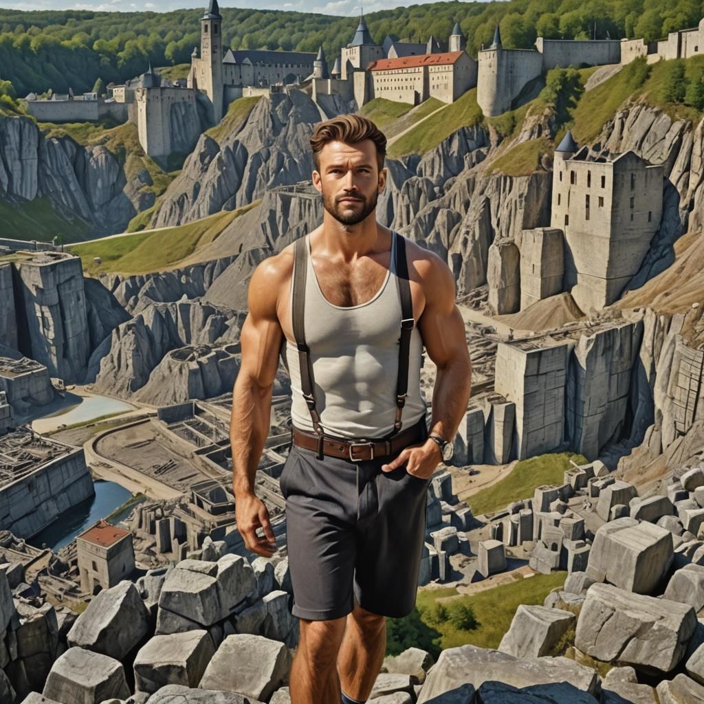 Handsome man at historical quarry