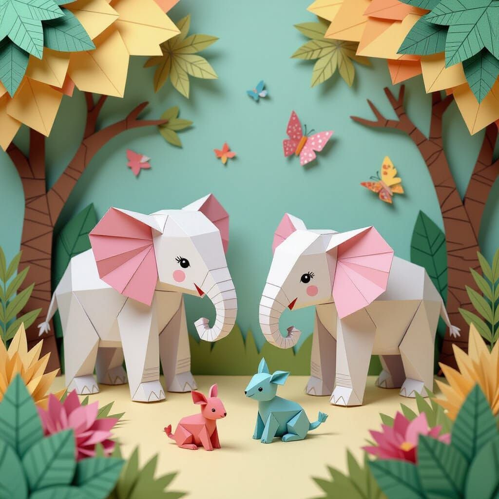 Paper Elephants on Safari with Origami Animals
