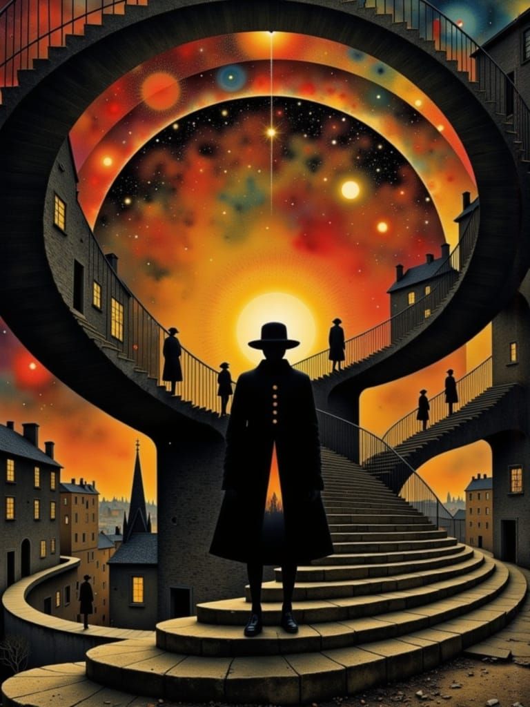 Surreal Staircases in Golden Shimmering Light