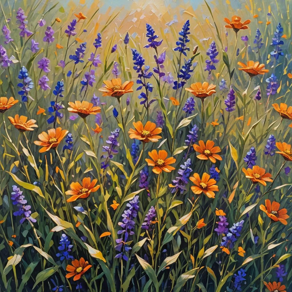 Wildflower Meadow Impressionist Oil Painting