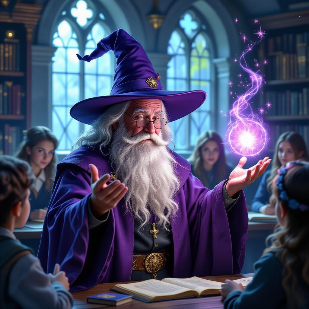 Wise Wizard Teaches Magic in Ethereal School