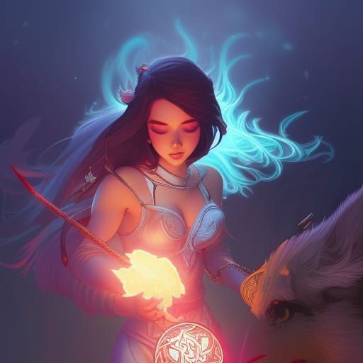 Beautiful Fantasy Woman with Glowing Magic