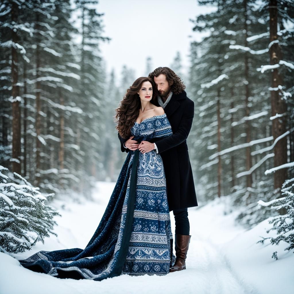 Nordic Christmas Couple in Winter Snowstorm