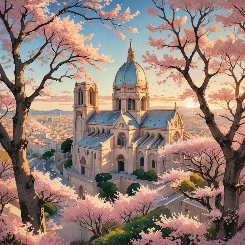 Vibrant Anime Key Visual of Notre Dame de la Garde