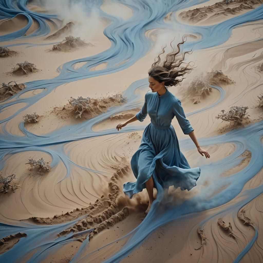 Ethereal Abstract Art: Person in Swirling Soil Air