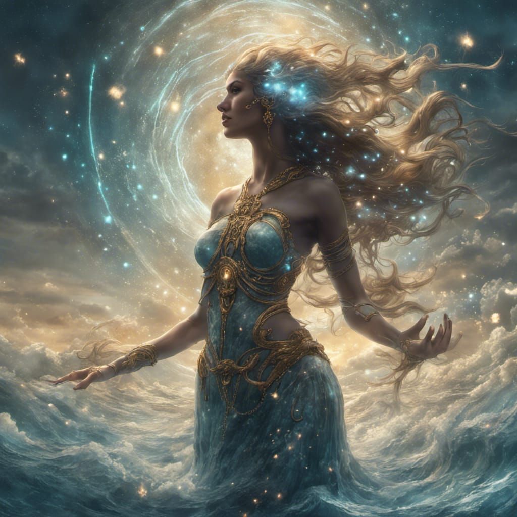 Aquarius Goddess in Dark Fantasy Style