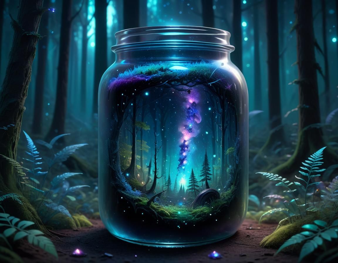 Galaxy in a Jar: Bioluminescent Forest Scene