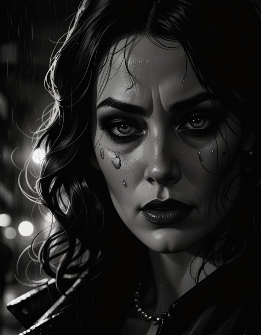 Mysterious Femme Fatale in Film Noir Style