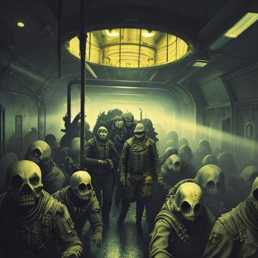 Undead Crew Swarm Submarine in Eerie Horror Scene