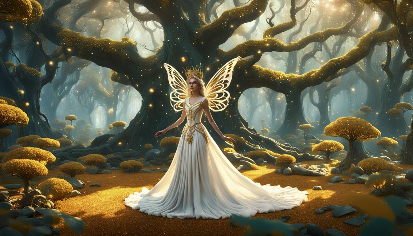 Fairy Queen in Whispering Woods: Surreal Matte Painting