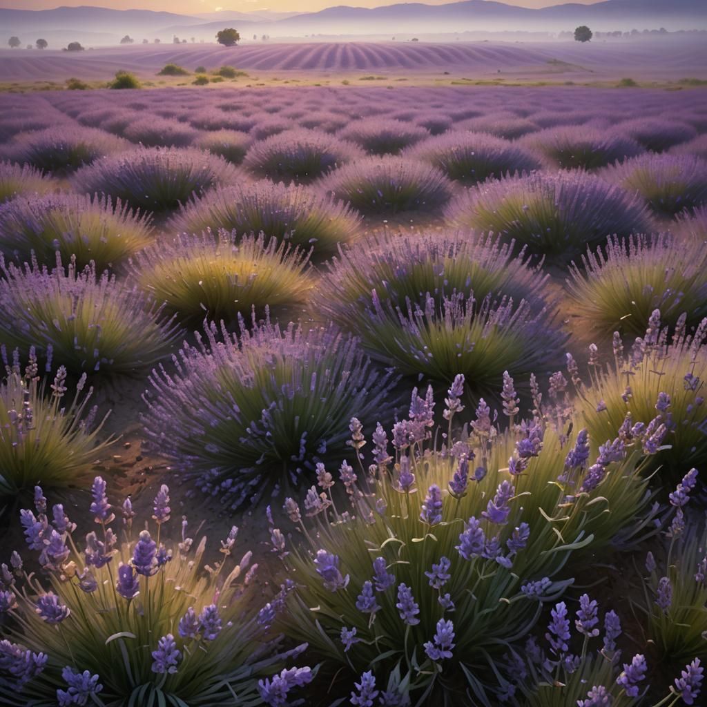 Blooming Lavender Fields in Impressionist Digital Painting
