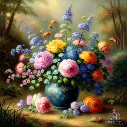 Ethereal Bouquet: Hyperdetailed Flowers in a Misty Fantasy