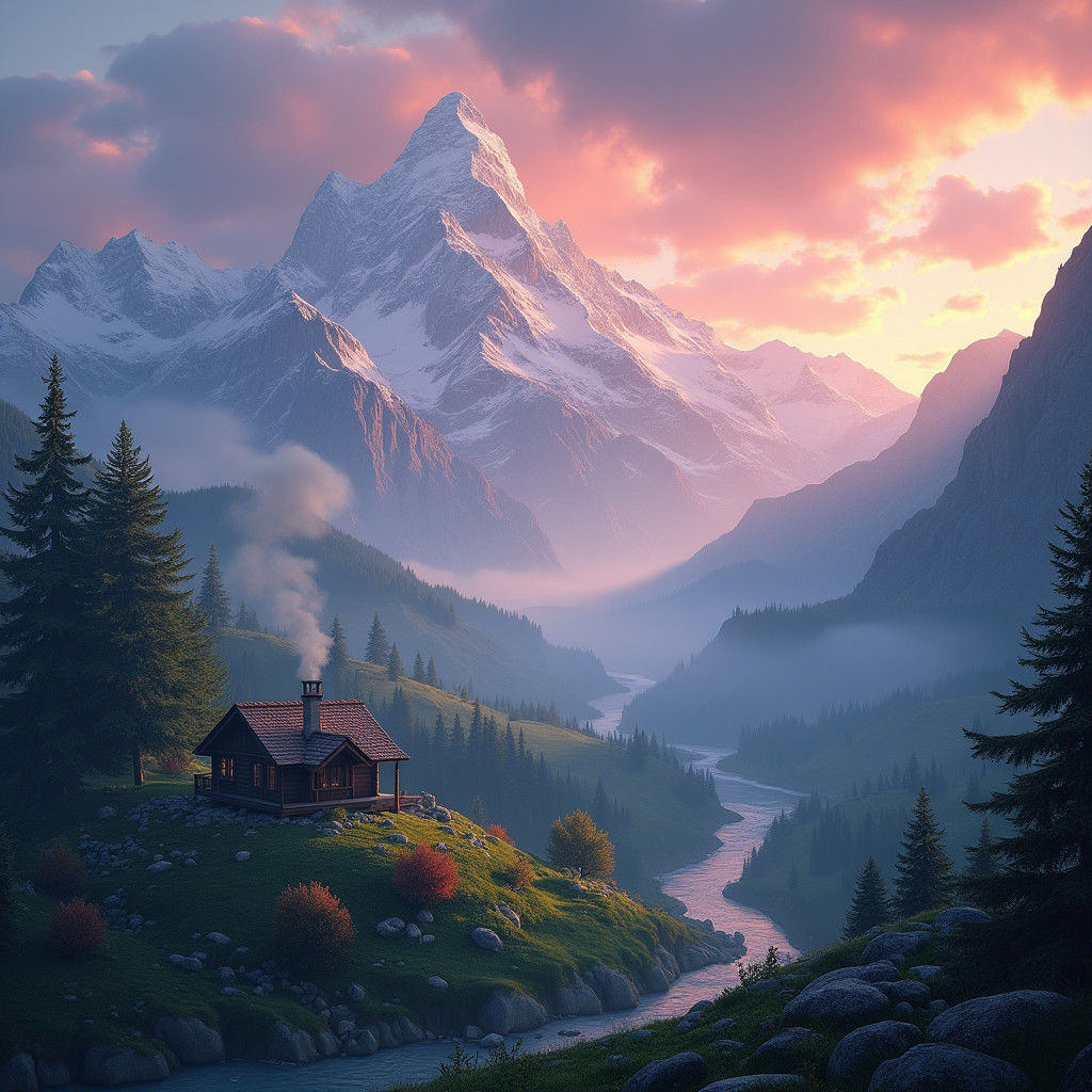 Majestic Mountain Range at Sunrise: 8k Unreal Engine View