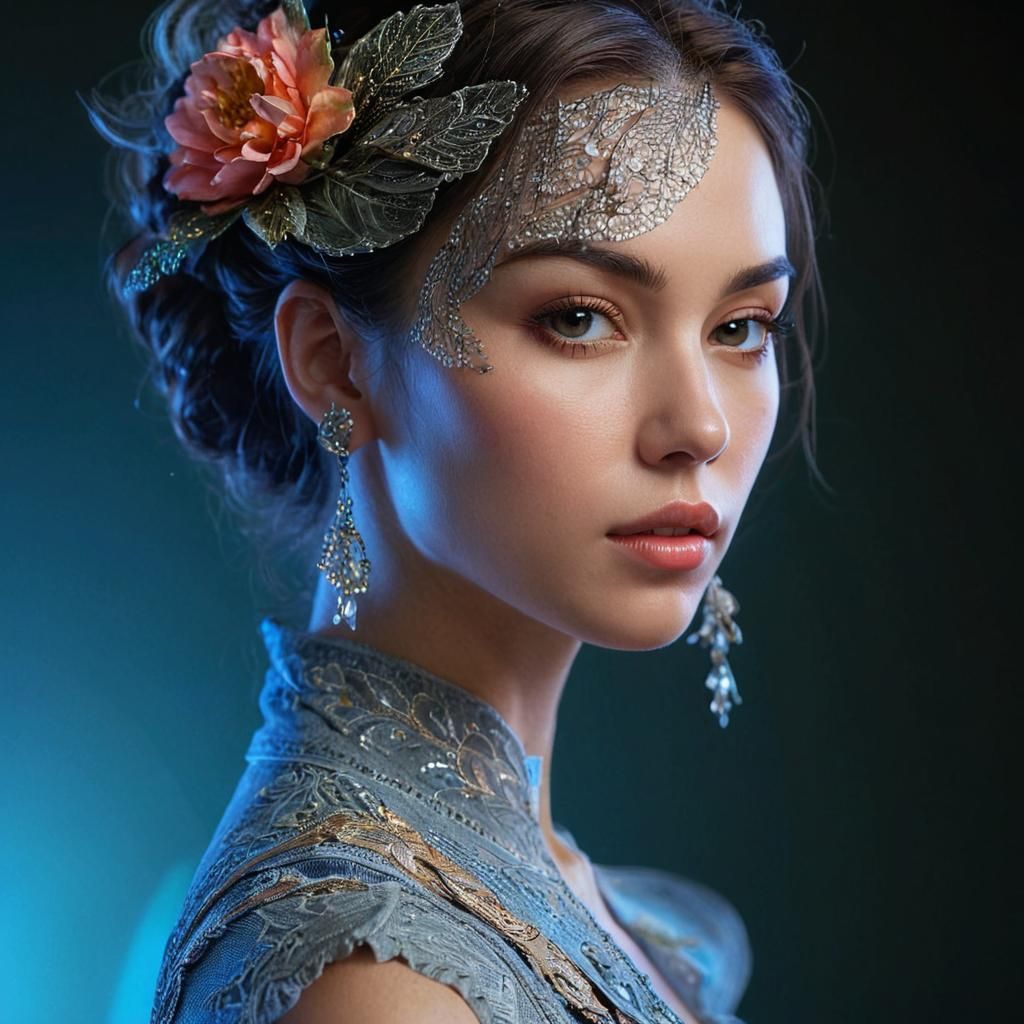 Hyperrealistic Portrait with Art Nouveau Elements