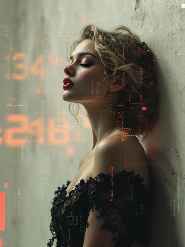 Glitch Photography of Pin-Up Woman with Fractal Patterns