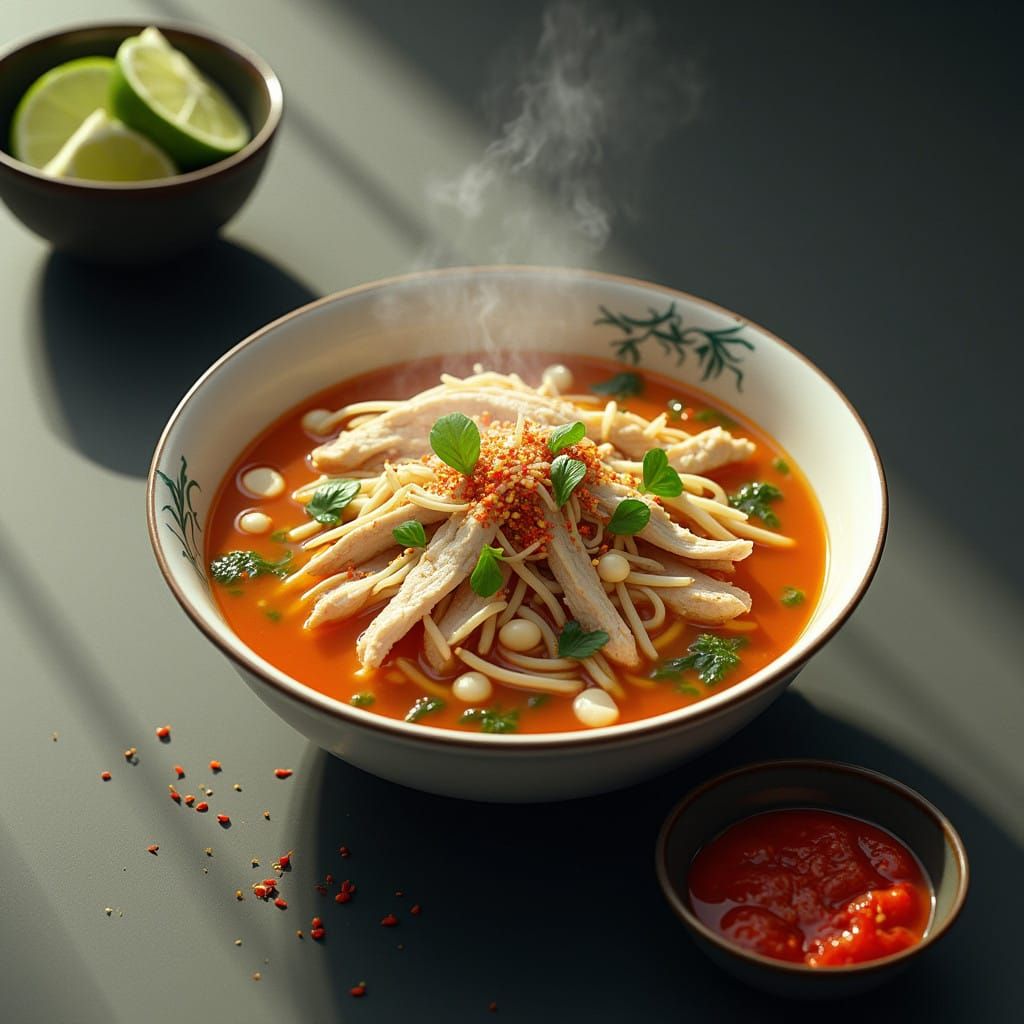 Sleek Futuristic Pho Bowl on Minimalist Table