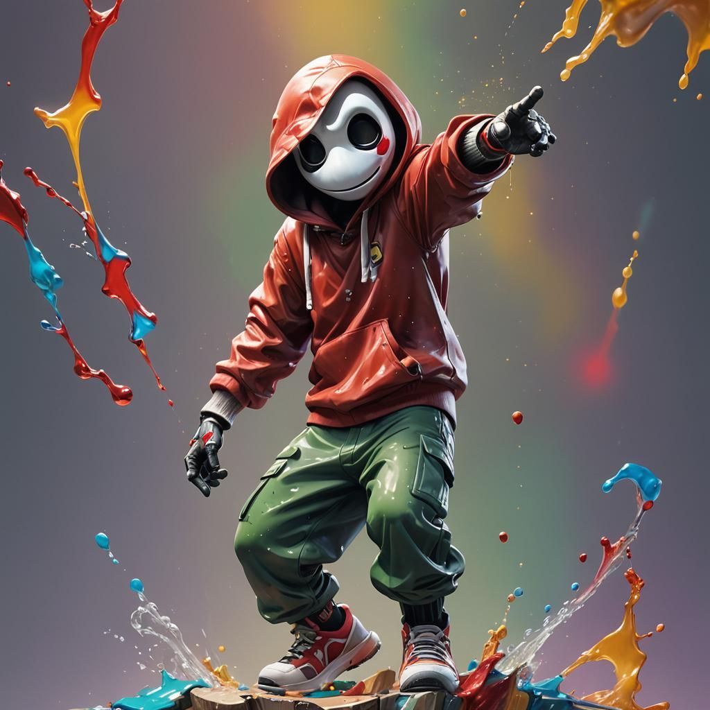Hyperrealistic Shy Guy Dabbing in Splash Art Style