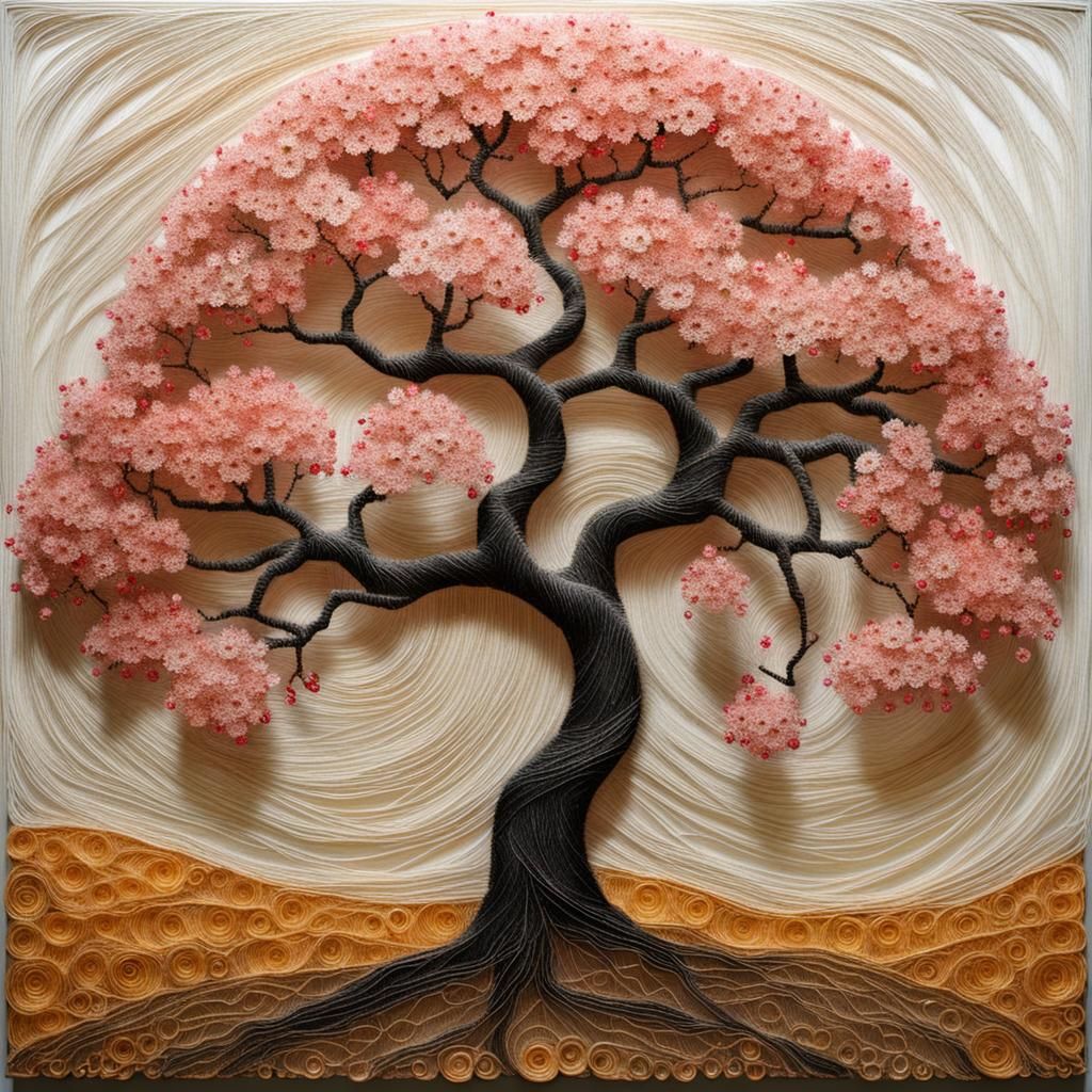 Cherry Tree in Blossom in Klimt Style