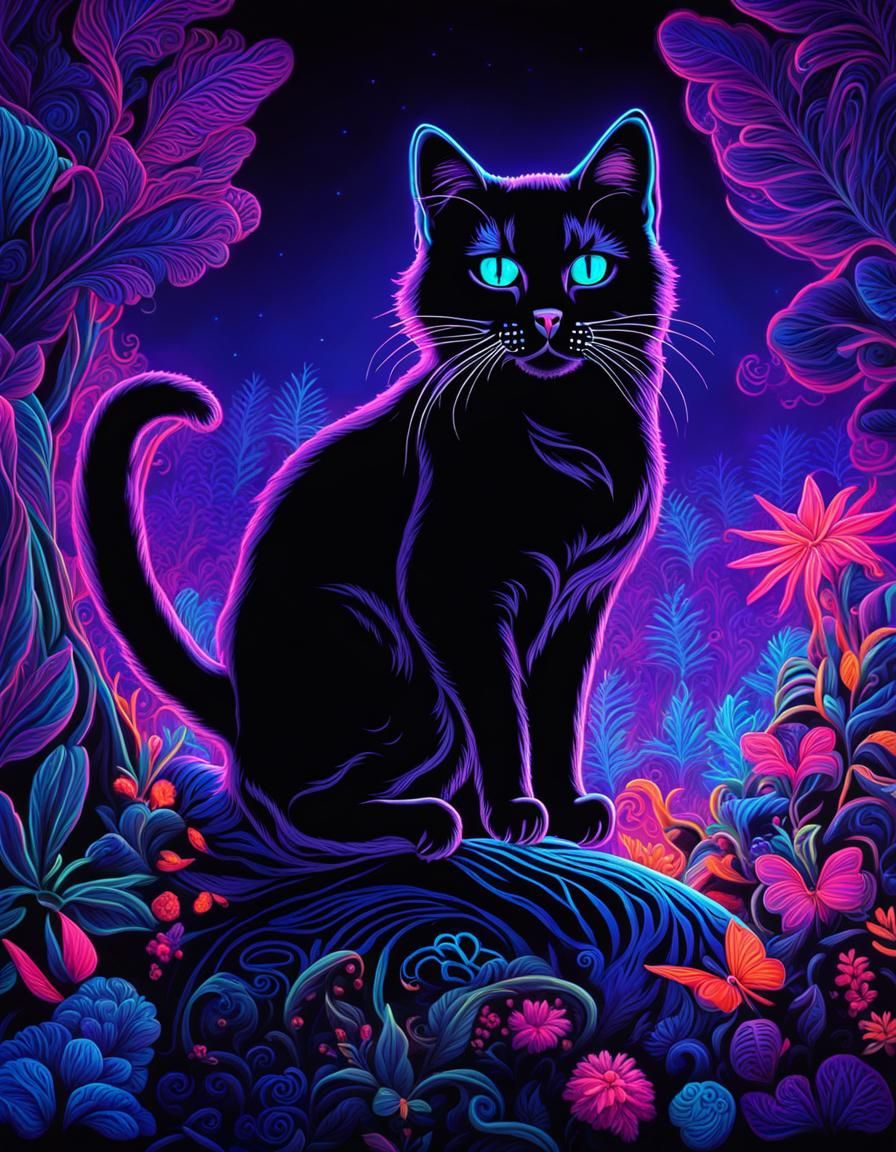 Black light cat in garden