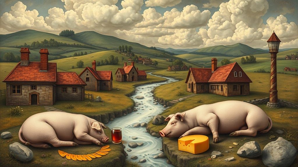 Cockaigne Landscape with Pig-Men, Bruegel Style