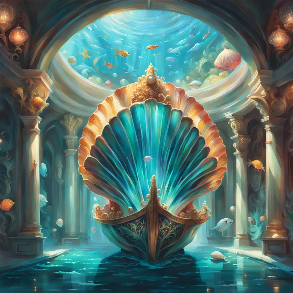 Underwater Shell Gate in Hyper-Realistic Digital Art