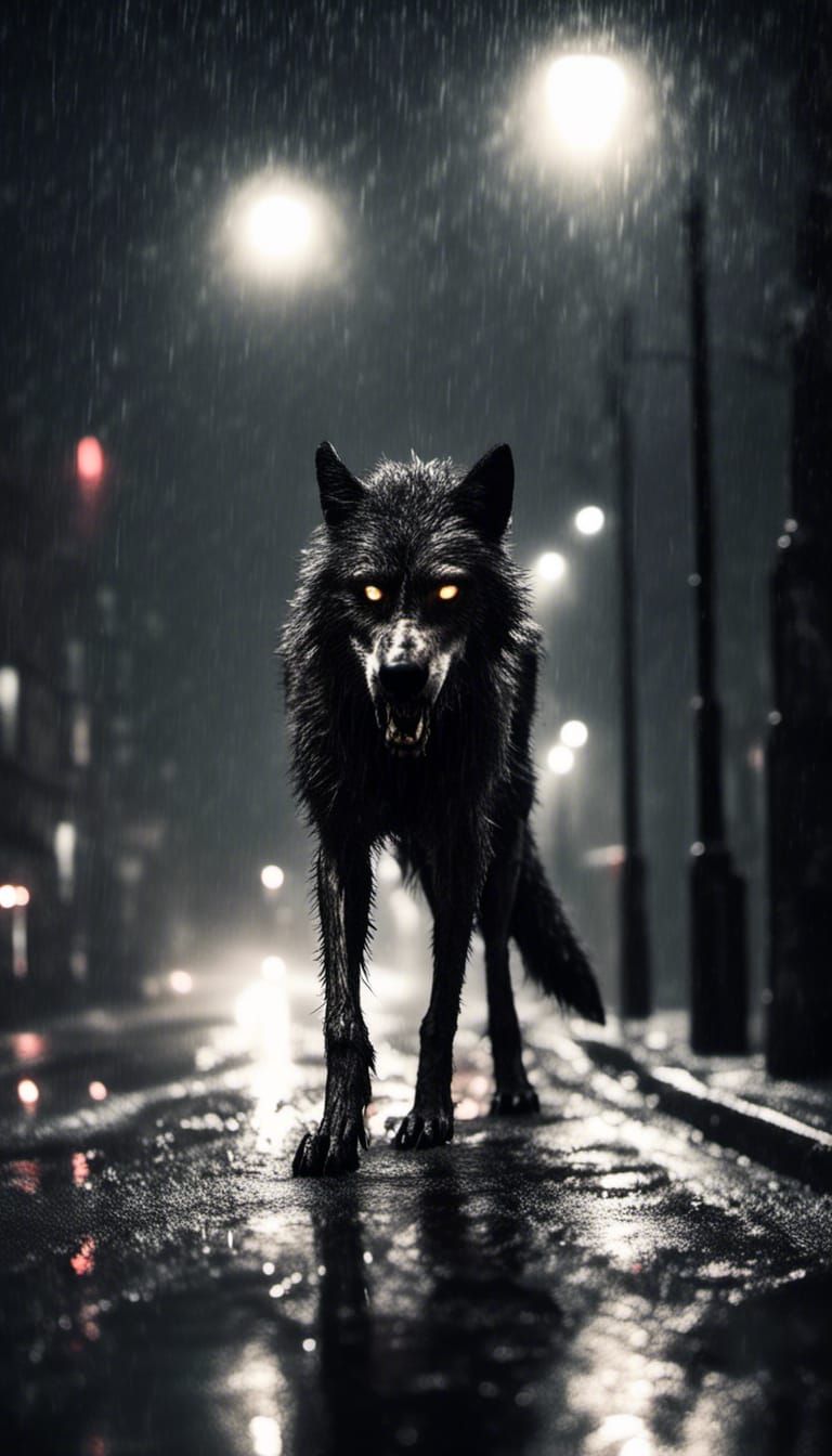 Werewolf in Deserted Town at Night