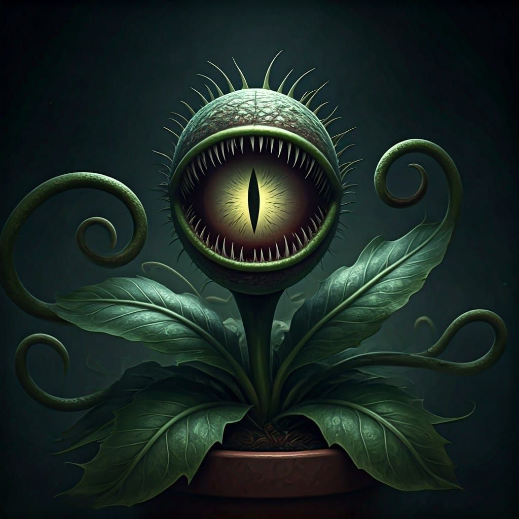 Eerie Anthropomorphic Venus Flytrap in Gothic Style