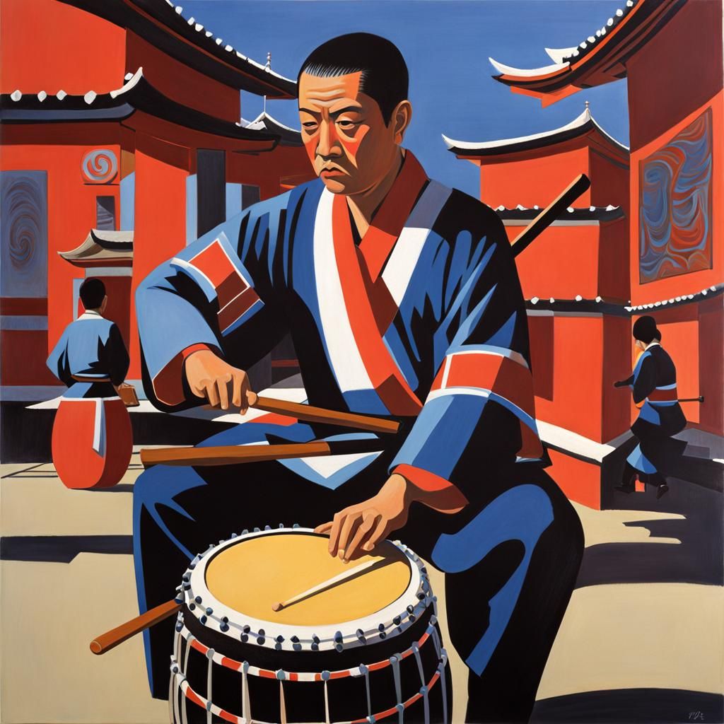 Taiko Drummer at Effulgent Festival in Gouache Style