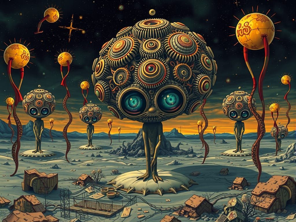 Mysterious Alien Cat in a Yayoi Kusama-Inspired World