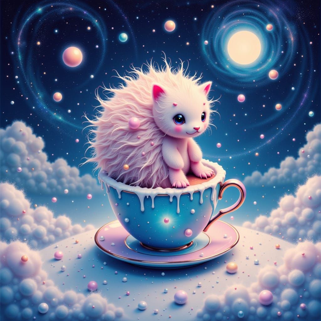 Fluffy Tardigrade Sails Cosmic Latte Art World