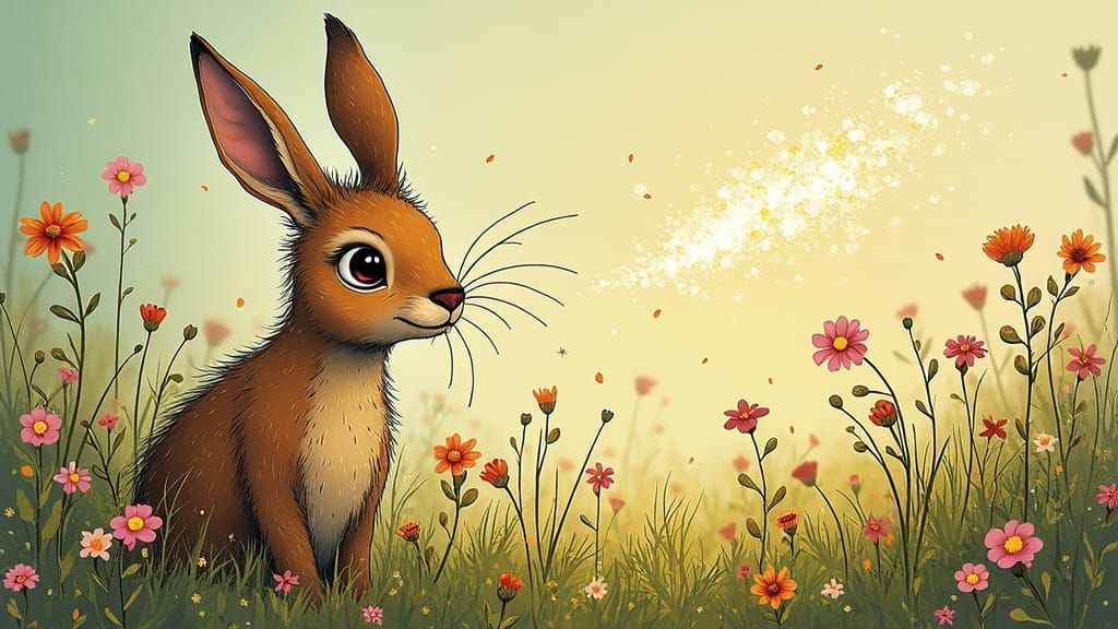 Whimsical Forest Creature's Sparkly Fart, Dreamlike Illustra...