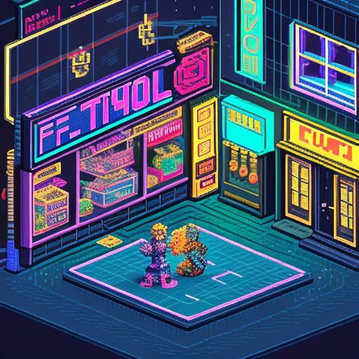 Pixel art scene inspired by Paul Robertson and eBoy: vibrant...