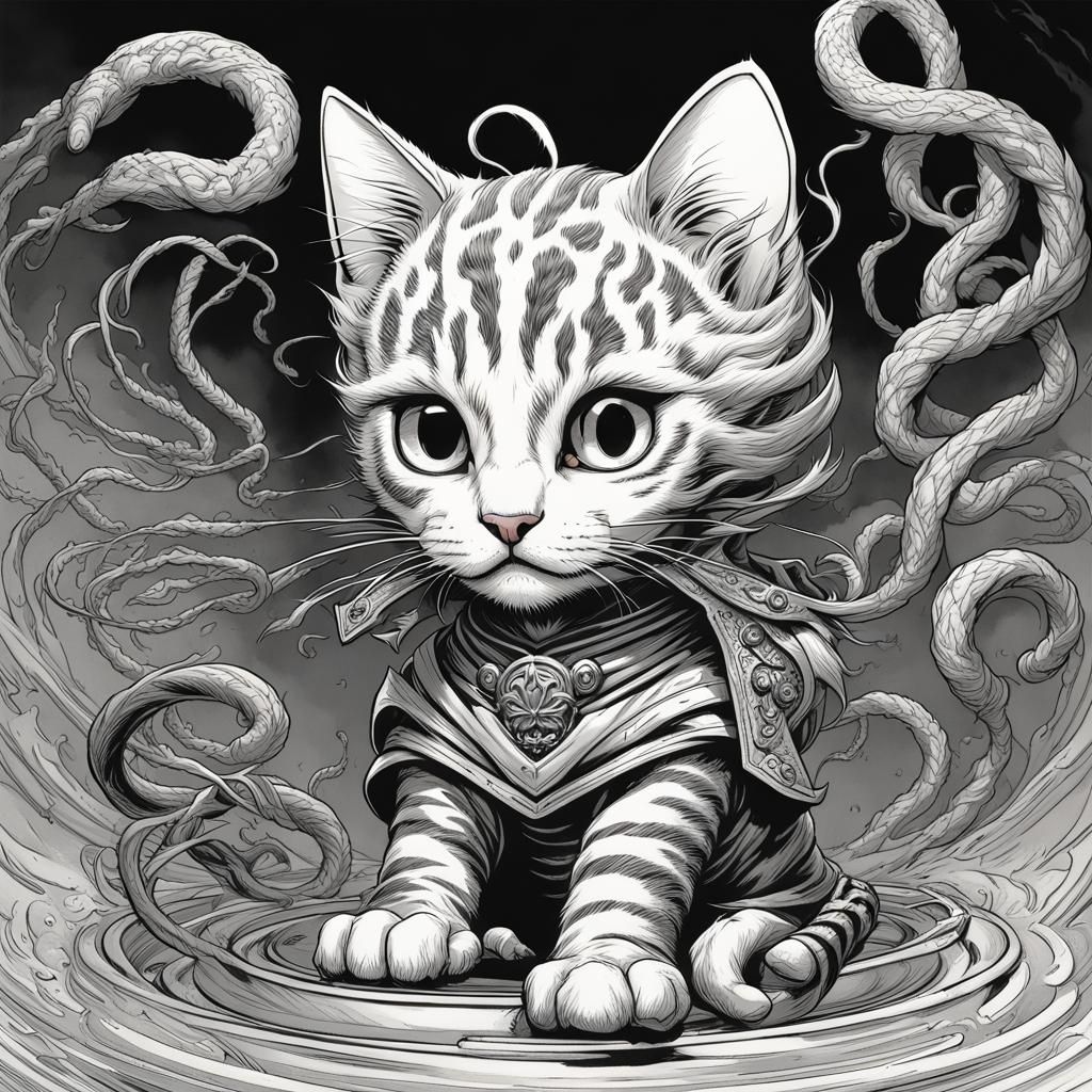 Tabby Kitten as Medusa in Tenniel Style